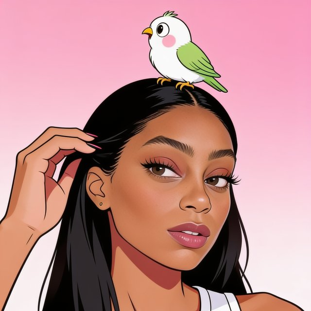 Portrait of Bee with Bird on her head